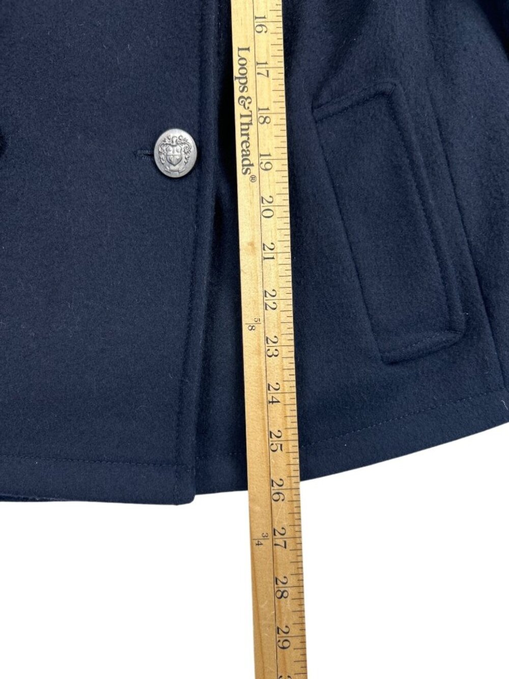 Gap Women’s M Navy Blue Wool Double Breasted Peacoat Crest Buttons Preppy - Picture 11 of 15
